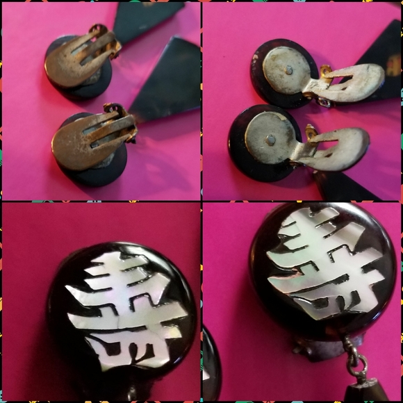 Relisted -vintage Chinese inlay clip earrings tortoiseshell - Picture 11 of 12